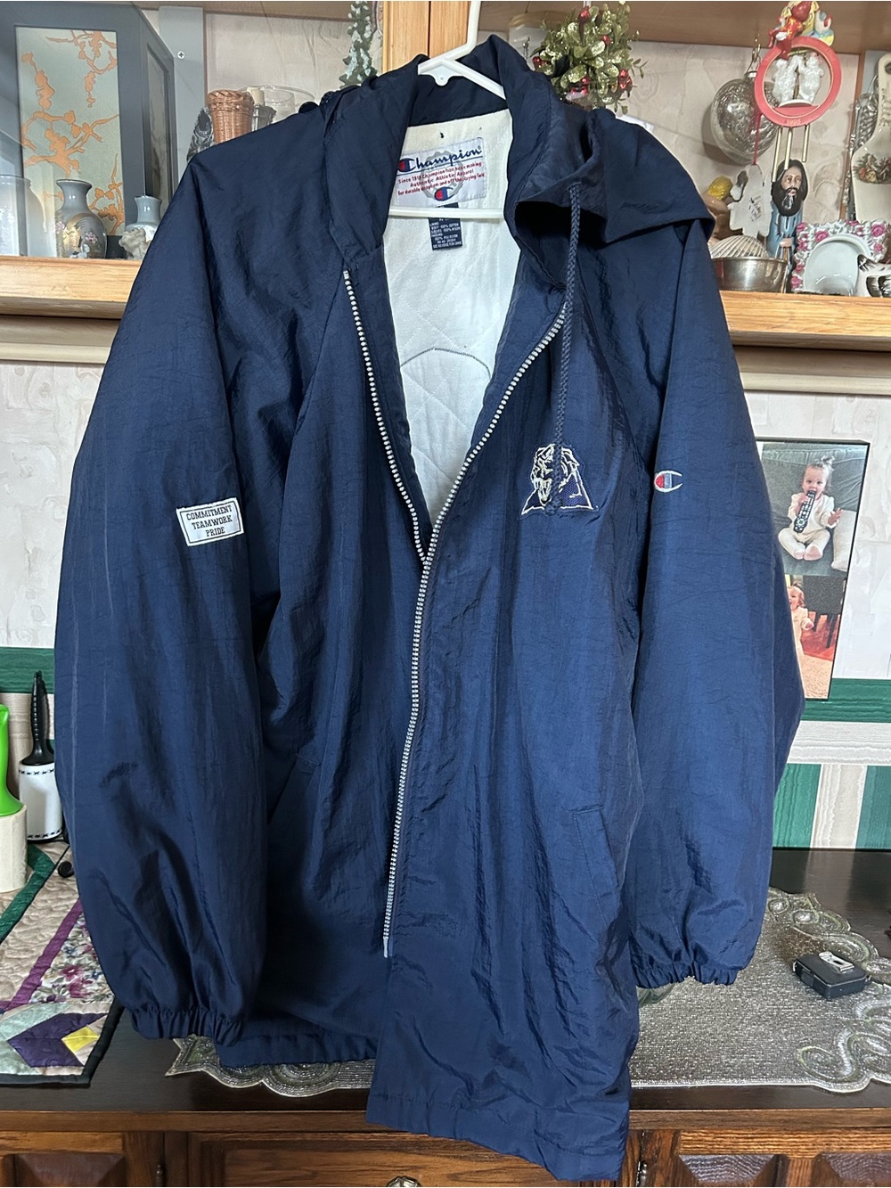 Champion Men's Navy Hooded Windbreaker with Embroidered Logo